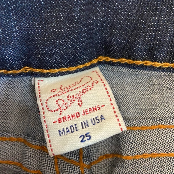 TRUE RELIGION Billy Dark Wash Painted Silver Logo Horseshoe Flap Pockets Jeans - Picture 6 of 15